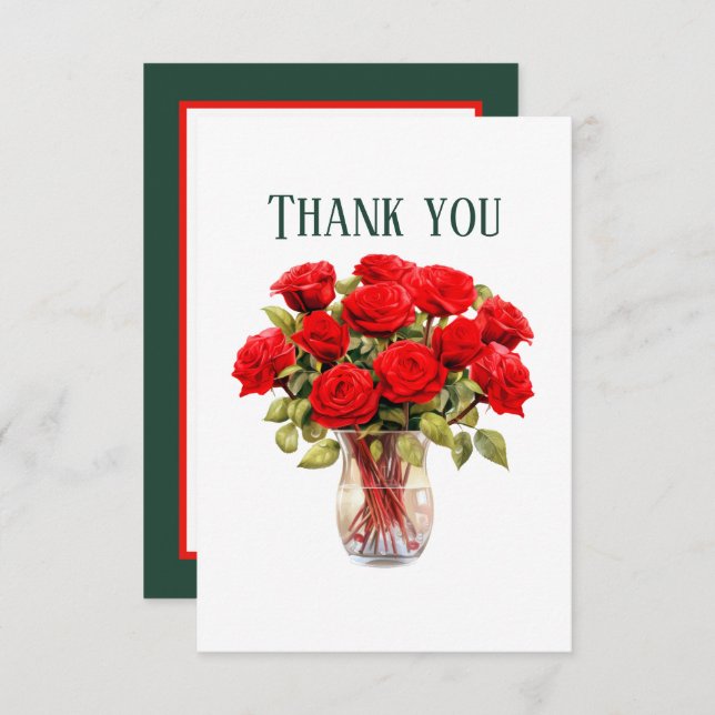 Cute red roses add message  thank you card (Front/Back)