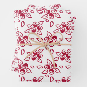 Cute Red Roses Motif Pattern Wrapping Paper Sheets