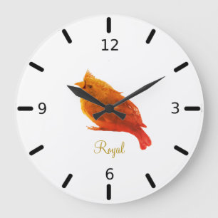 Cute Red Royal Bird on White Large Clock