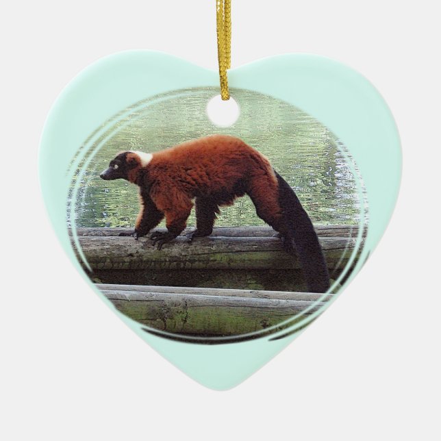 Cute Red-Ruffed Lemur Red Fur White Neck Ceramic Tree Decoration (Front)
