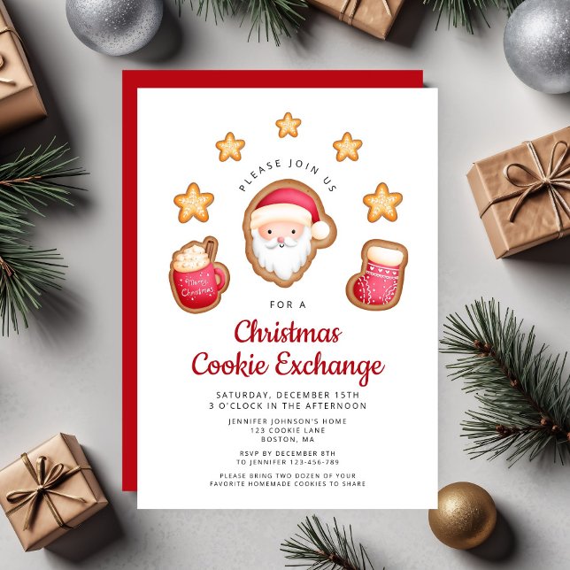 Cute Red Santa Claus Christmas Cookie Exchange Invitation (Cute Red Santa Claus Christmas Cookie Exchange Invitation)