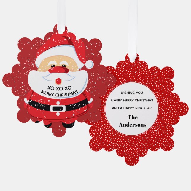Cute red Santa Claus Christmas custom holiday Tree Decoration Card (Front/Back)