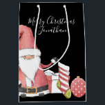 Cute Red Santa Gnome with Christmas Gifts Medium Gift Bag<br><div class="desc">Personalised and Easy!  Adorable Santa Gnome design with custom Greeting and Recipient name on the front,  from and givers name on the back!</div>