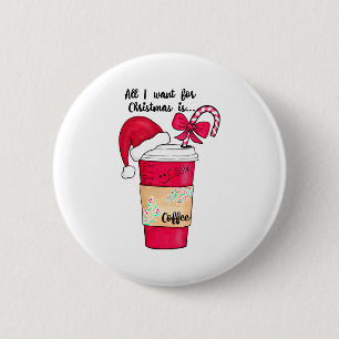 Cute Red Santa Hat Coffee Candy Cane Christmas  6 Cm Round Badge