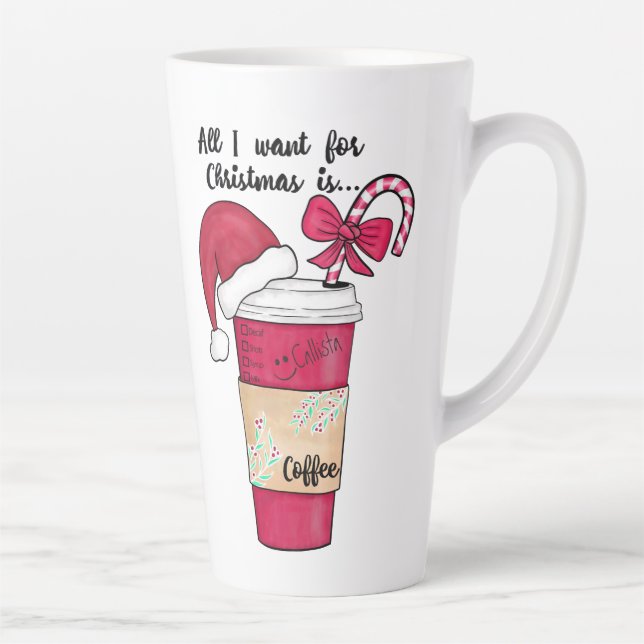 Cute Red Santa Hat Coffee Candy Cane Christmas Latte Mug (Right)