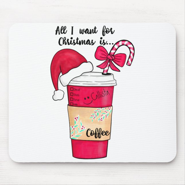 Cute Red Santa Hat Coffee Candy Cane Christmas  Mouse Mat (Front)