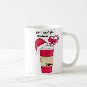 Cute Red Santa Hat Coffee Candy Cane Christmas Mug
