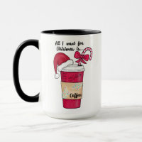 Cute Red Santa Hat Coffee Candy Cane Christmas
