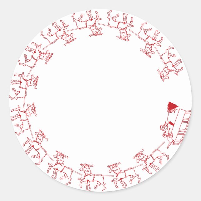 Cute red Santa reindeer frame blank Christmas Classic Round Sticker (Front)