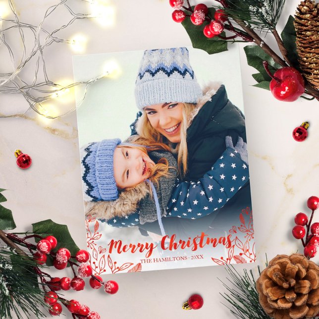 Cute Red Script Photo Merry Christmas Postcard (Creator Uploaded)