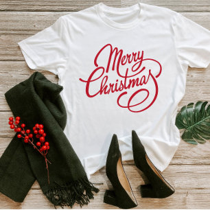 Cute Red Script Xmas Merry Christmas Holidays 2023 T-Shirt