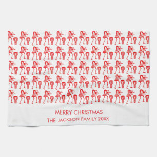 Cute, Red Silhouette, Happy Dance Tea Towel