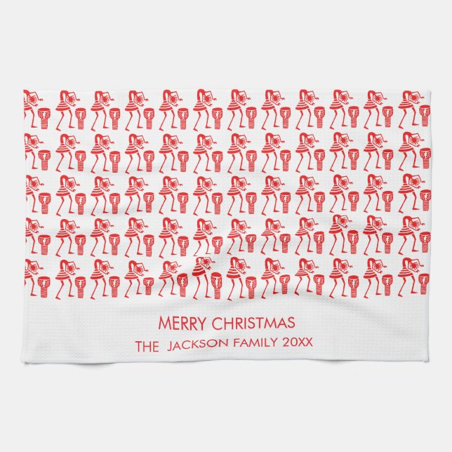 Cute, Red Silhouette, Happy Dance Tea Towel (Horizontal)