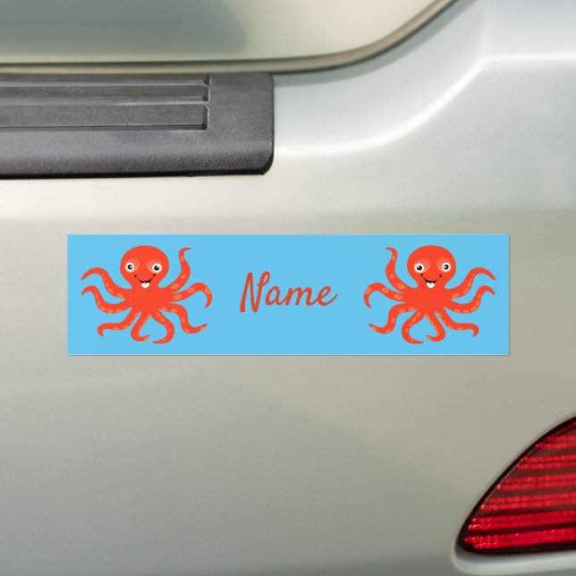 Cute Red Smiling Octopus Thunder_Cove Bumper Sticker (On Car)