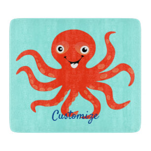 Cute Red Smiling Octopus Thunder_Cove Cutting Board
