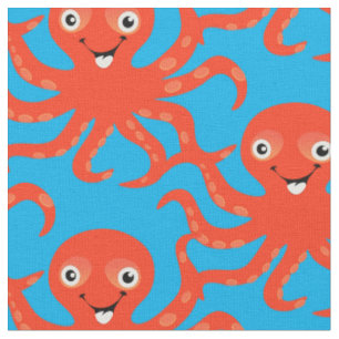 Cute Red Smiling Octopus Thunder_Cove Fabric