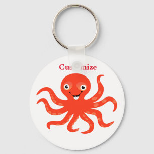 Cute Red Smiling Octopus Thunder_Cove  Key Ring