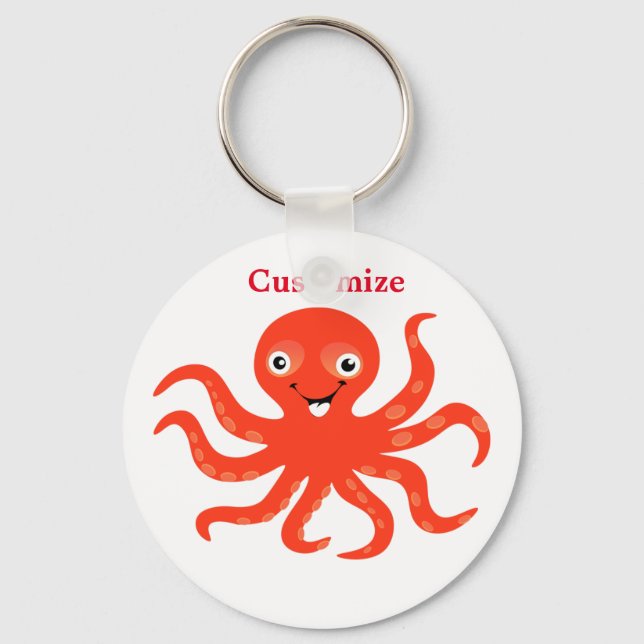 Cute Red Smiling Octopus Thunder_Cove  Key Ring (Front)