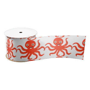 Cute Red Smiling Octopus Thunder_Cove  Satin Ribbon