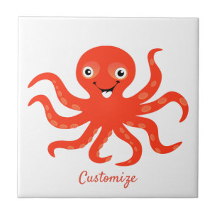 Cute Red Smiling Octopus Thunder_Cove Tile