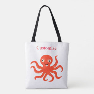 Cute Red Smiling Octopus Thunder_Cove Tote Bag