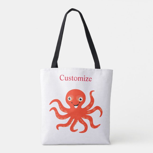 Cute Red Smiling Octopus Thunder_Cove  Tote Bag (Back)