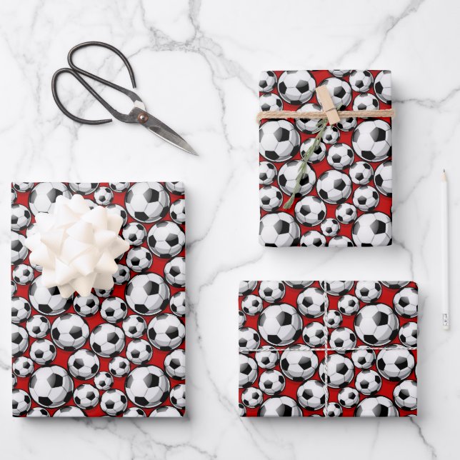 cute red Soccer ball sports pattern  Wrapping Paper Sheet (Front)