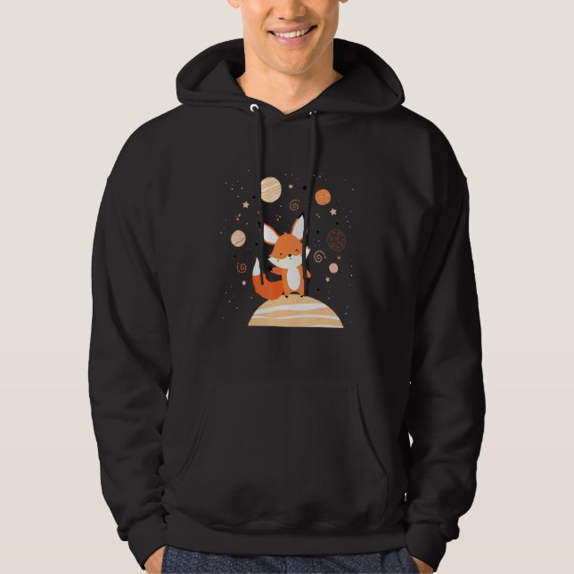 Cute Red Space Fox Float In Space Alone Cosmic Ani Hoodie (Front)