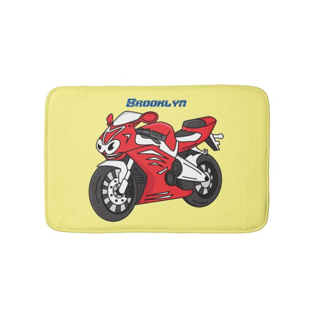 Cute red sports motorcycle cartoon bath mat (Front)