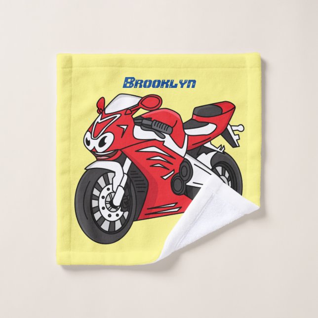 Cute red sports motorcycle cartoon bath towel set (Wash Cloth)