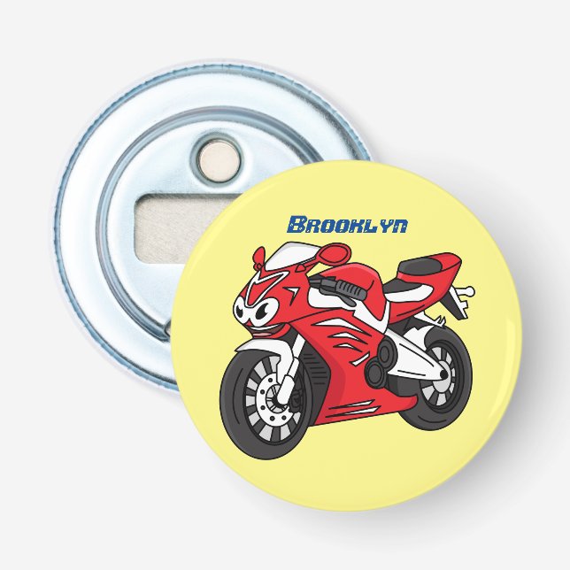 Cute red sports motorcycle cartoon bottle opener (Front)