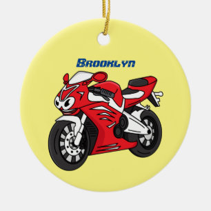 Cute red sports motorcycle cartoon  ceramic tree decoration