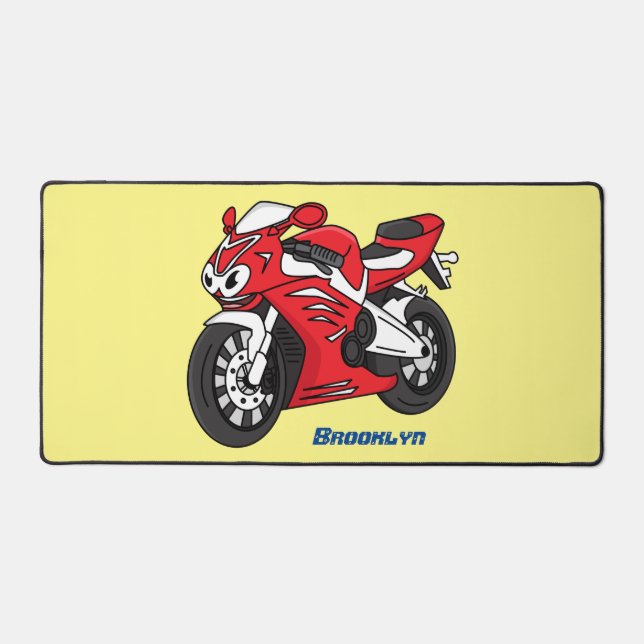 Cute red sports motorcycle cartoon desk mat (Front)