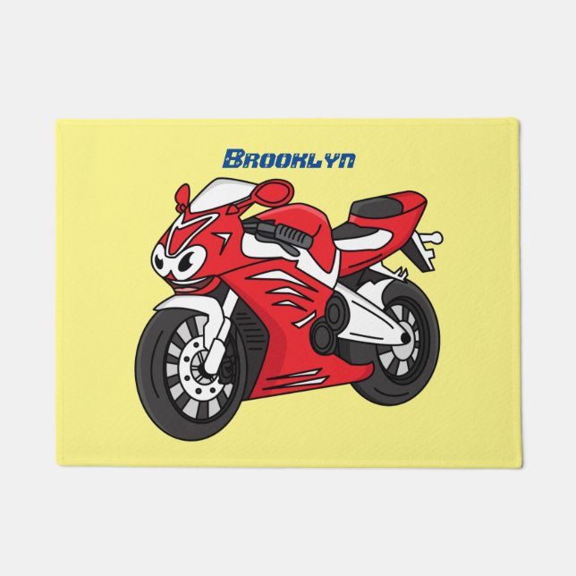 Cute red sports motorcycle cartoon doormat (Front)