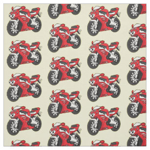 Cute red sports motorcycle cartoon  fabric