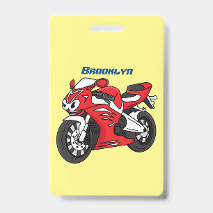 Cute red sports motorcycle cartoon ID badge
