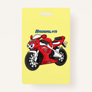 Cute red sports motorcycle cartoon ID badge