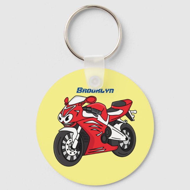 Cute red sports motorcycle cartoon key ring (Front)