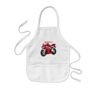 Cute red sports motorcycle cartoon kids apron