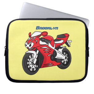 Cute red sports motorcycle cartoon laptop sleeve