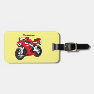 Cute red sports motorcycle cartoon luggage tag