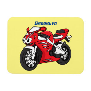 Cute red sports motorcycle cartoon magnet