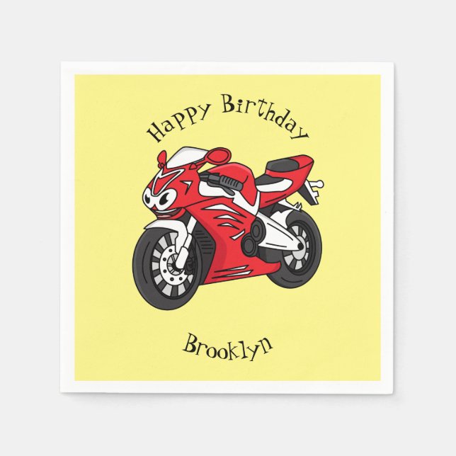 Cute red sports motorcycle cartoon napkin (Front)