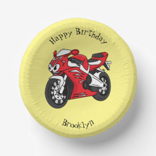 Cute red sports motorcycle cartoon paper plate