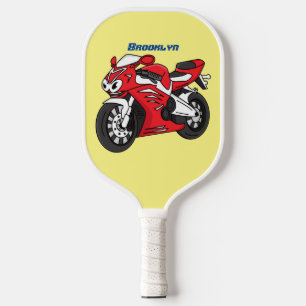 Cute red sports motorcycle cartoon pickleball paddle