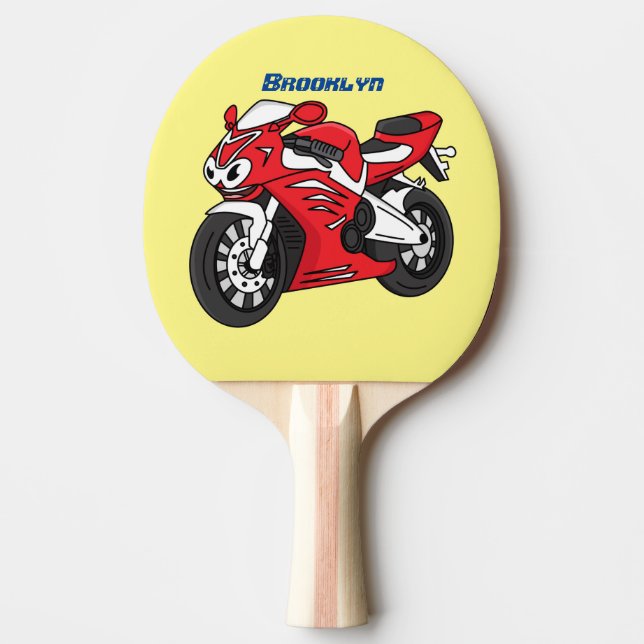 Cute red sports motorcycle cartoon ping pong paddle (Front)