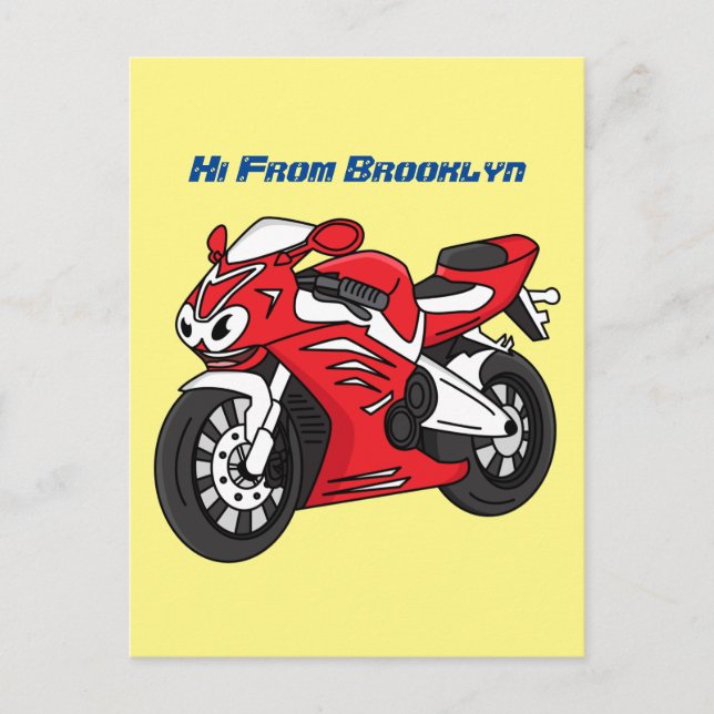 Cute red sports motorcycle cartoon postcard (Front)