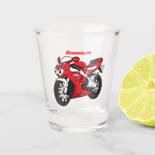 Cute red sports motorcycle cartoon shot glass