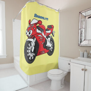 Cute red sports motorcycle cartoon shower curtain