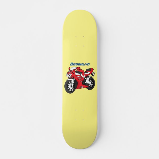 Cute red sports motorcycle cartoon skateboard (Front)